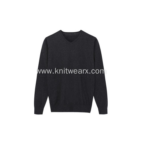 Men's Knitted Stretchable Wool/Acrylic/Nylon V-Neck Pullover